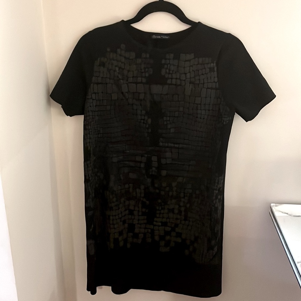 Zara Black-Patterned T-Shirt Dress